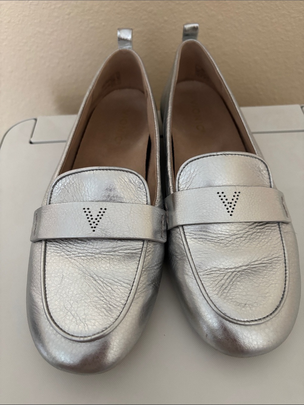 Vionic Metallic Silver Leather Loafers - Women